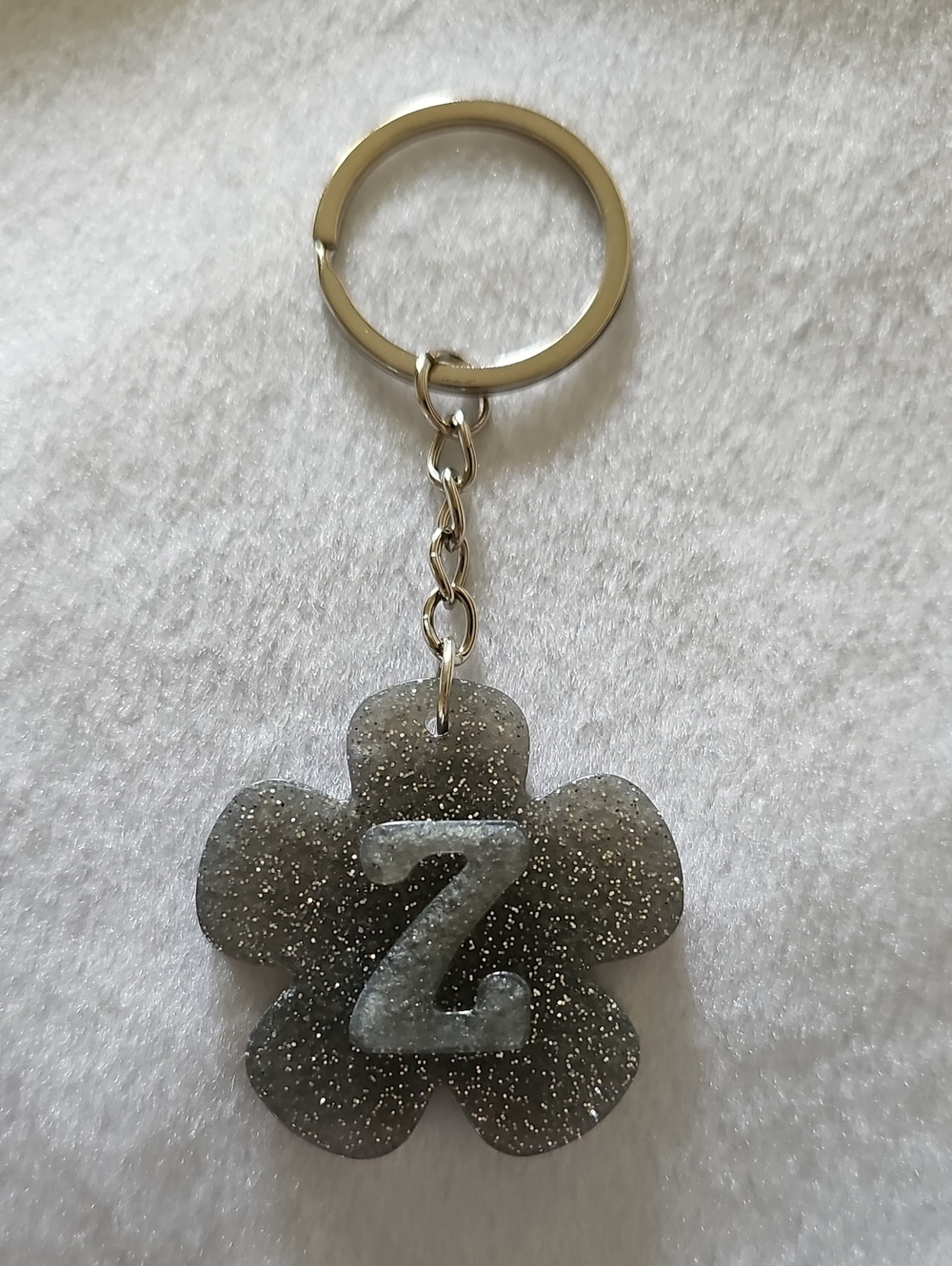 Silver Glitter Flower Keychain with 'Z' Initial